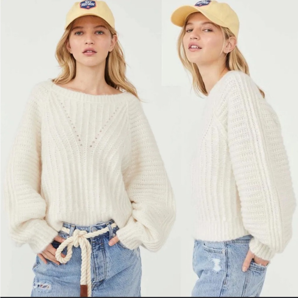 Free People Oversized Chunky Knit Sweater Ivory Women’s Size Medium